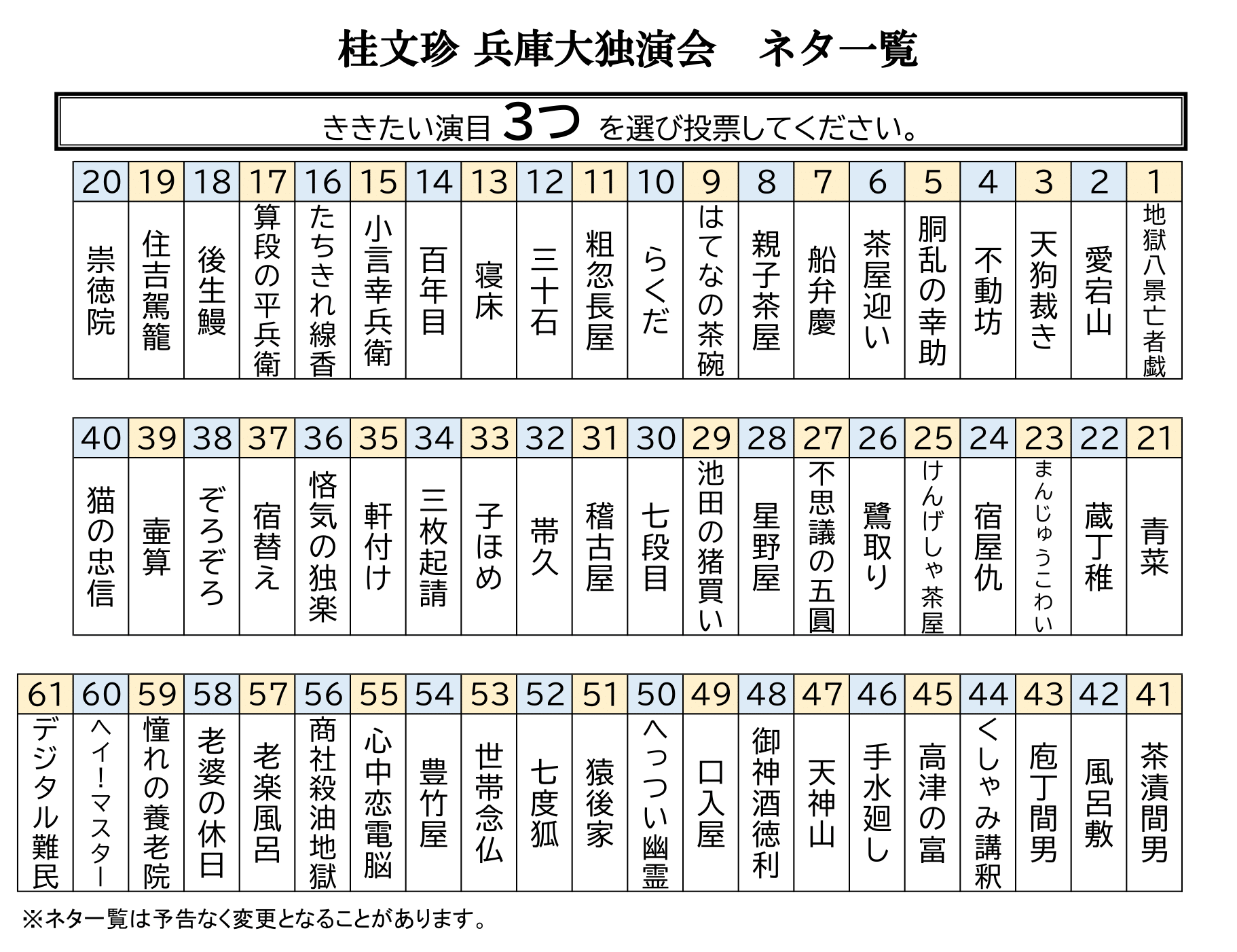 リクエストネタ一覧