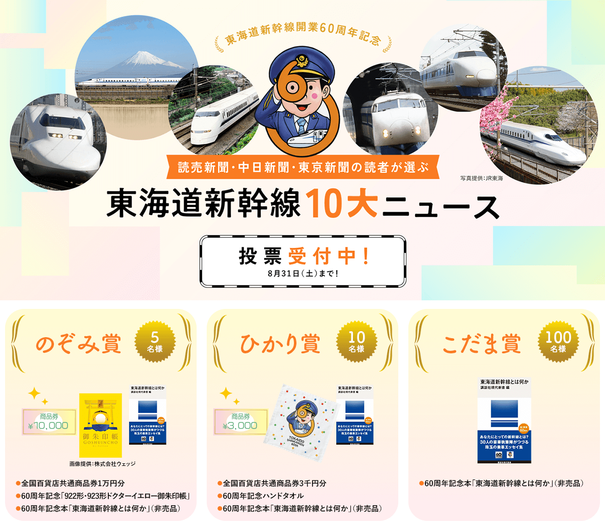 読売新聞・中日新聞・東京新聞の読者が選ぶ 東海道新幹線10大ニュース」